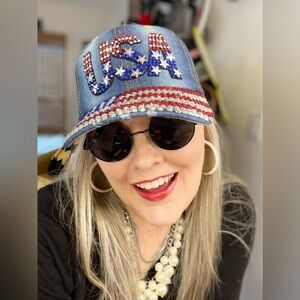USA Denim Cap with Rhinestone Accents